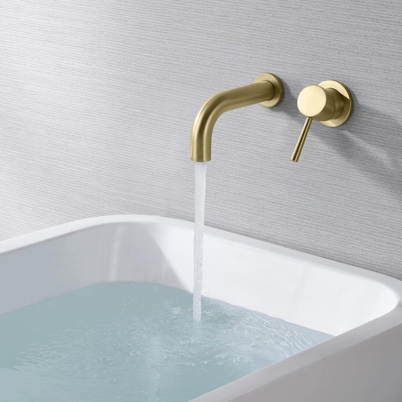sumerain Wall Mount Bathtub Faucet Tub Filler with Valve, Brushed Gold Single Handle - Image 5